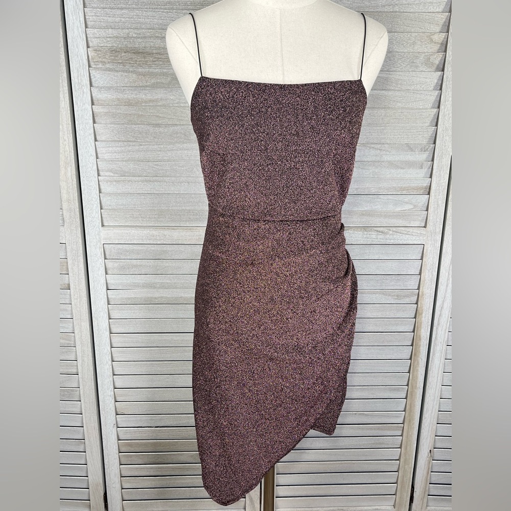 WINDSOR Glitter Girl Bodycon Slip Dress Mauve/Black Sparkle-Large - Picture 1 of 4